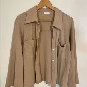 Pink Lily Beige Waffle Knit Top